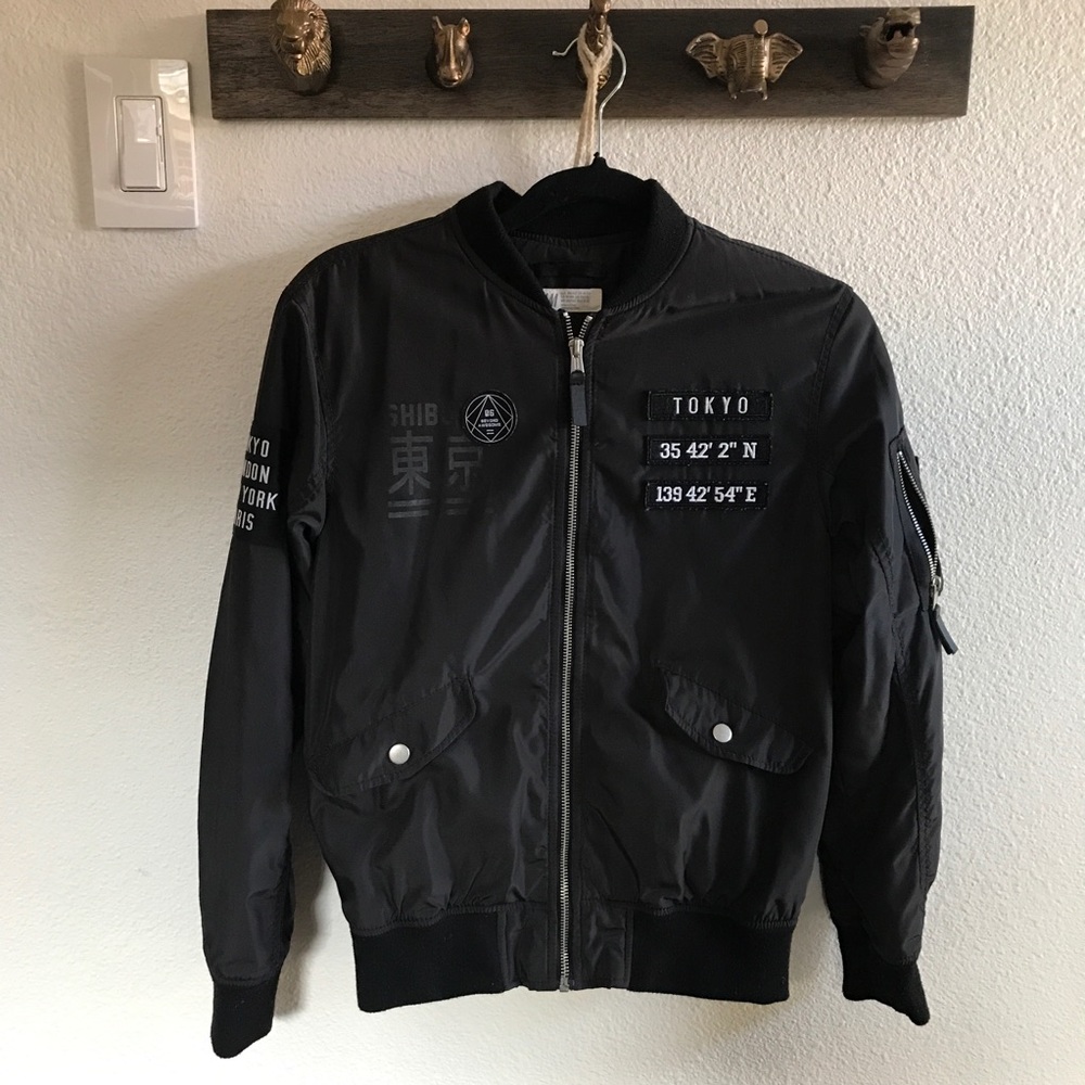 SOLD H&M bomber jacket varsity puffer black 10-12 - Picture 1 of 8